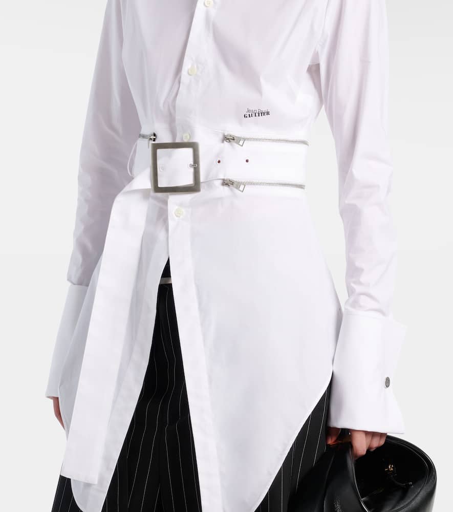 Belted cotton-blend shirt dress