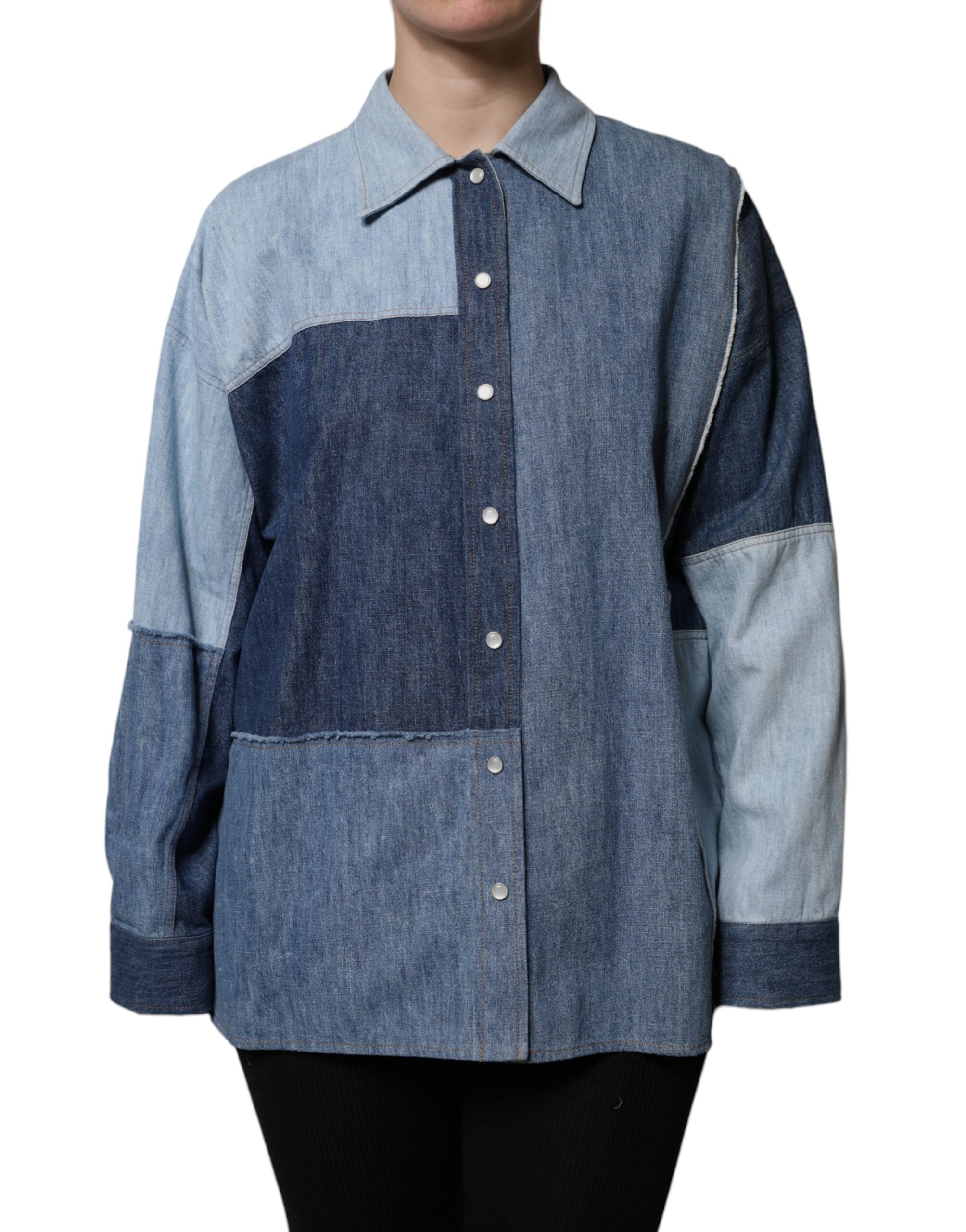 Patchwork Denim Shirt — Blue