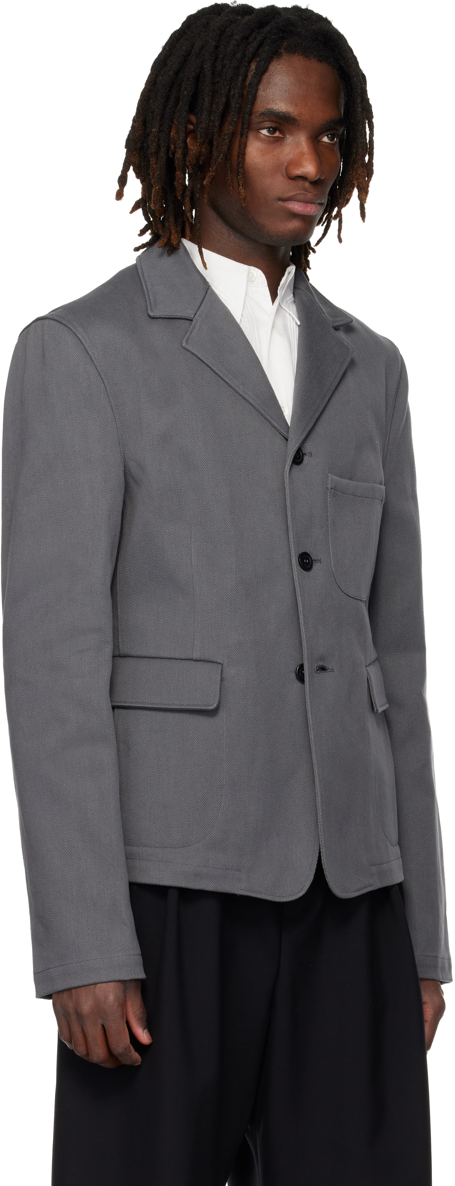 Gray Notched Lapel Denim Blazer