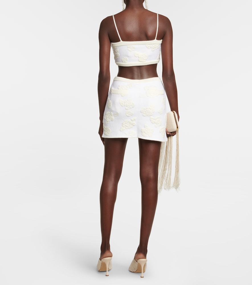 Embroidered wool-blend crop top