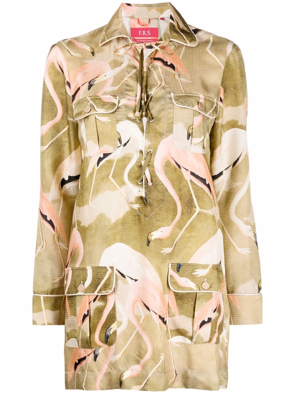 F.R.S For Restless Sleepers flamingo print shirt dress - Green