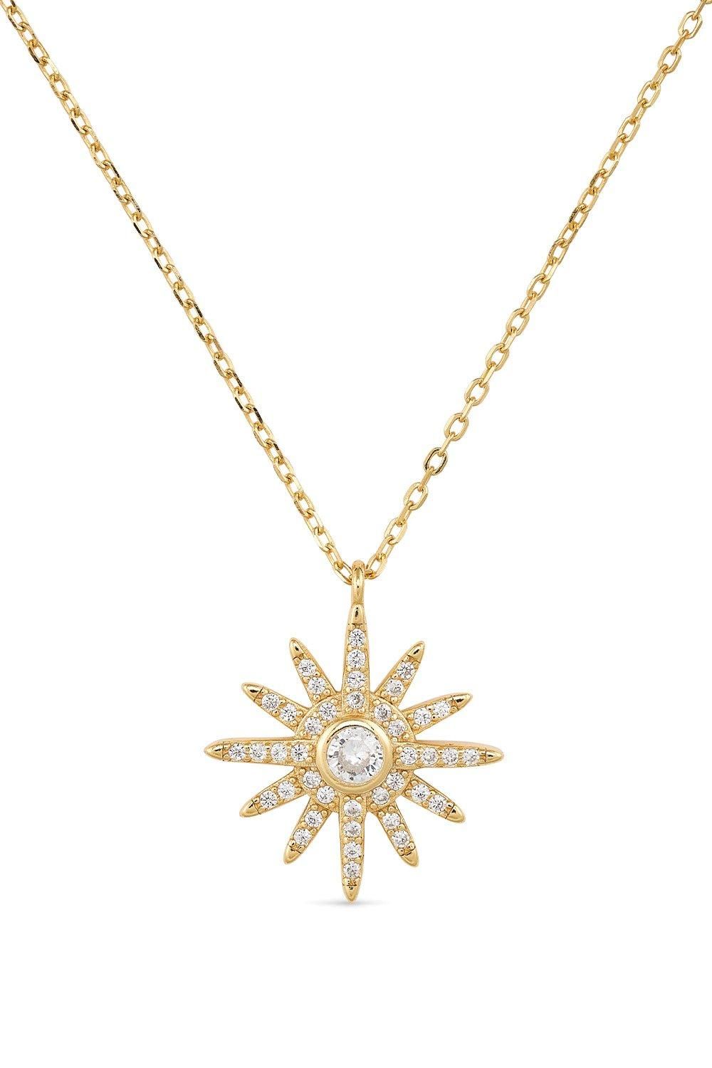 Elk & Bloom Women's Dainty 14K Gold Star Sun Necklace