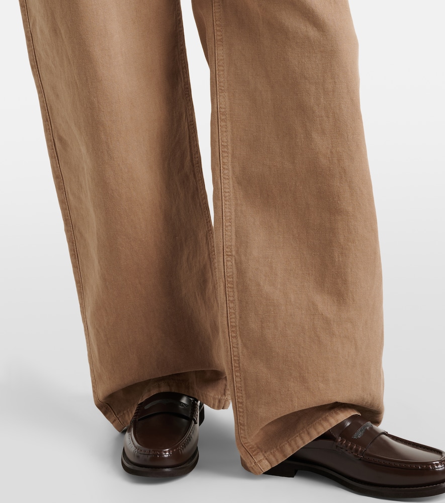 Mid-rise cotton and linen wide-leg pants
