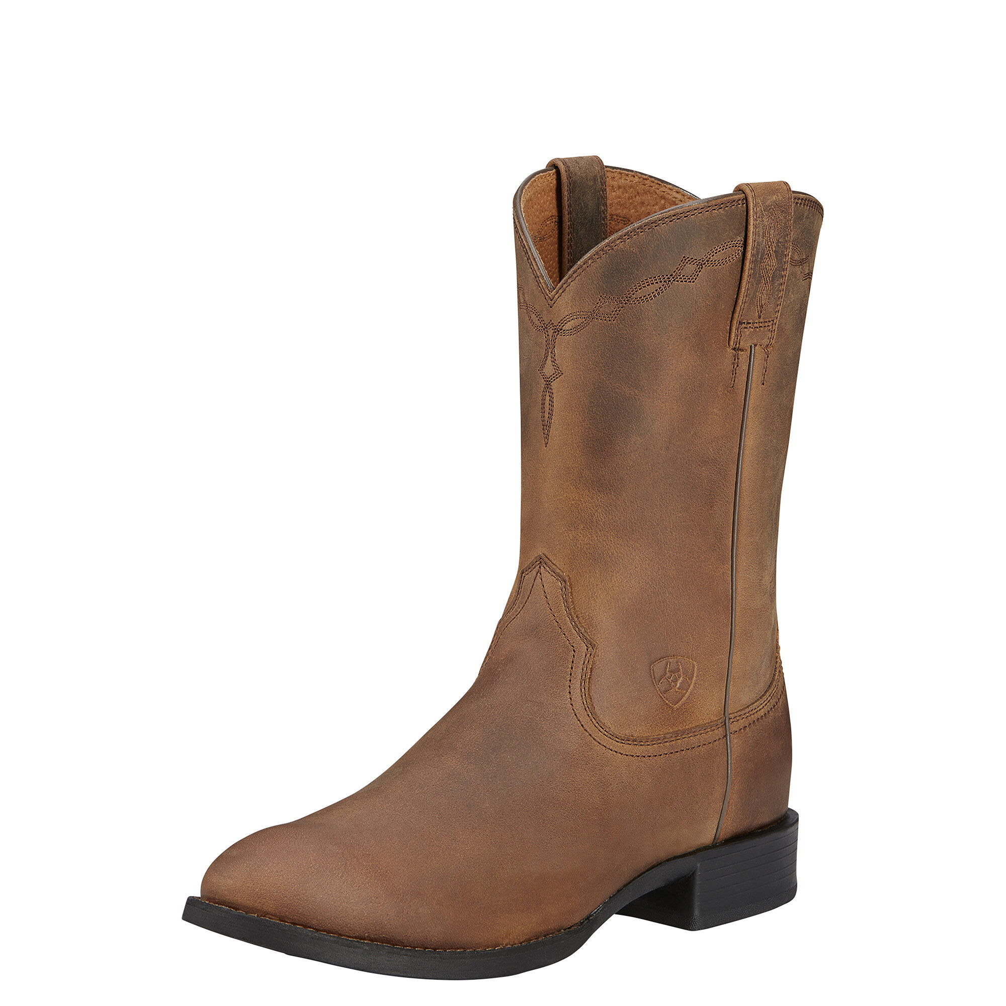 Men's Heritage Roper Western Boots in Distressed Brown Leather, EE Wide Width