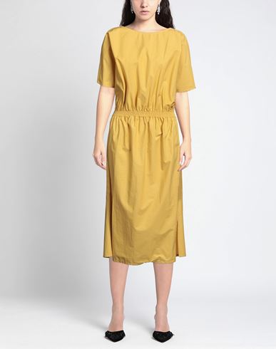 Woman Midi dress Yellow Size 6 Cotton
