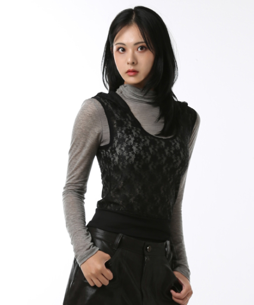 Lace sheer sleeveless hoodie