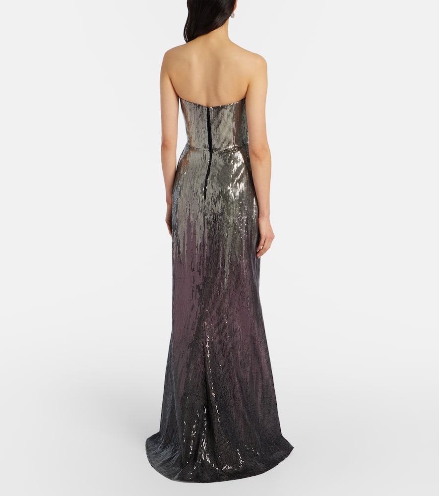 Sequined strapless bustier gown