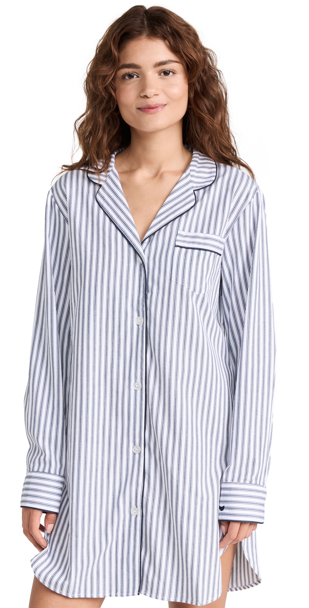 Navy French Ticking Nightshirt White Navy