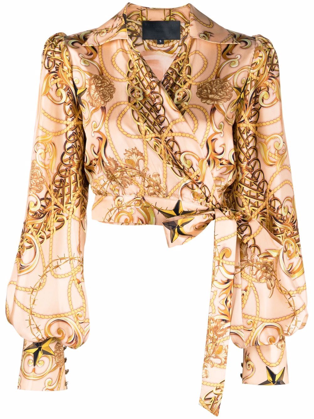 New-baroque wrap silk blouse - Neutrals