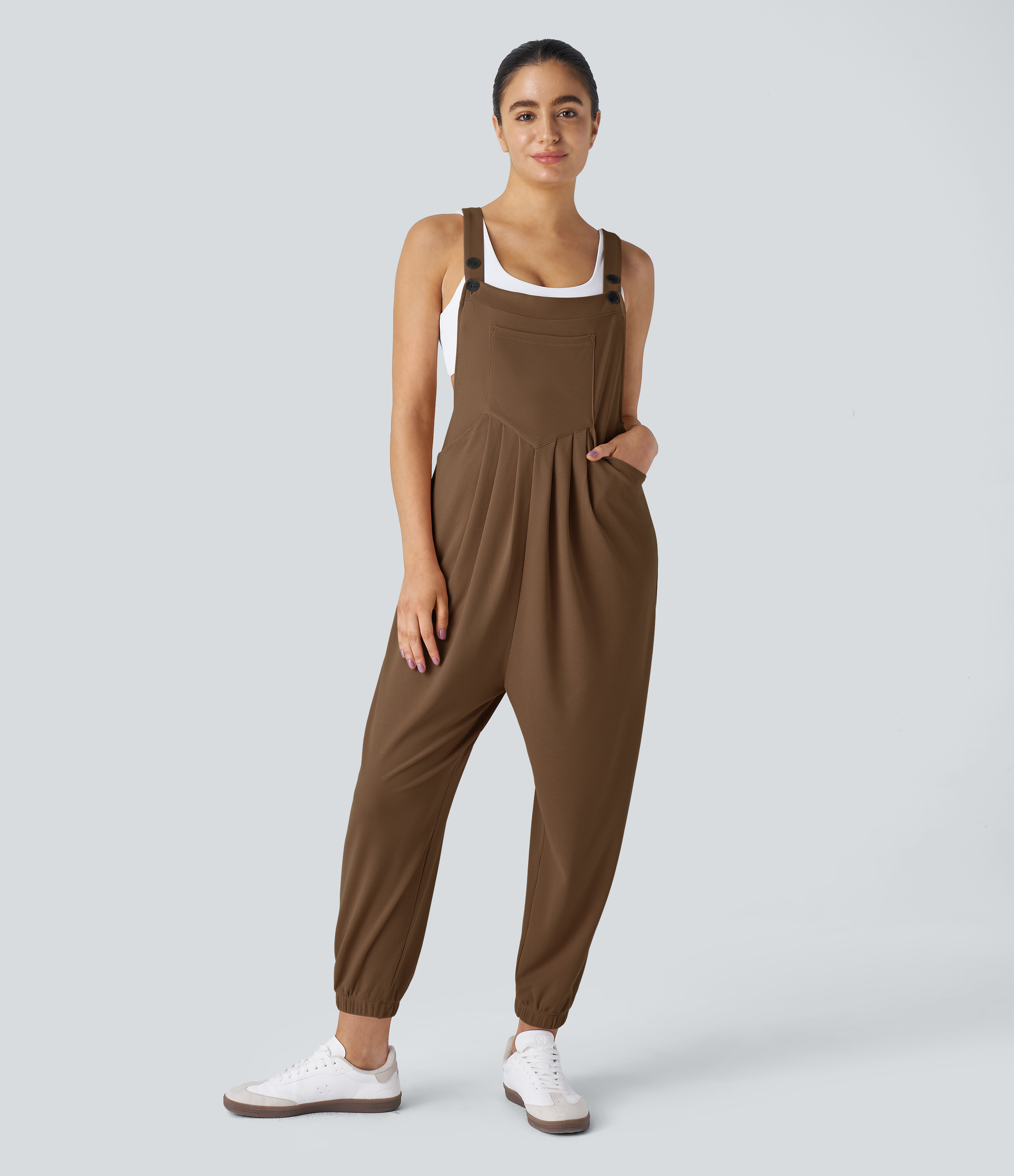 Pockets Waffle Casual Jogger Overalls  - Partridge
