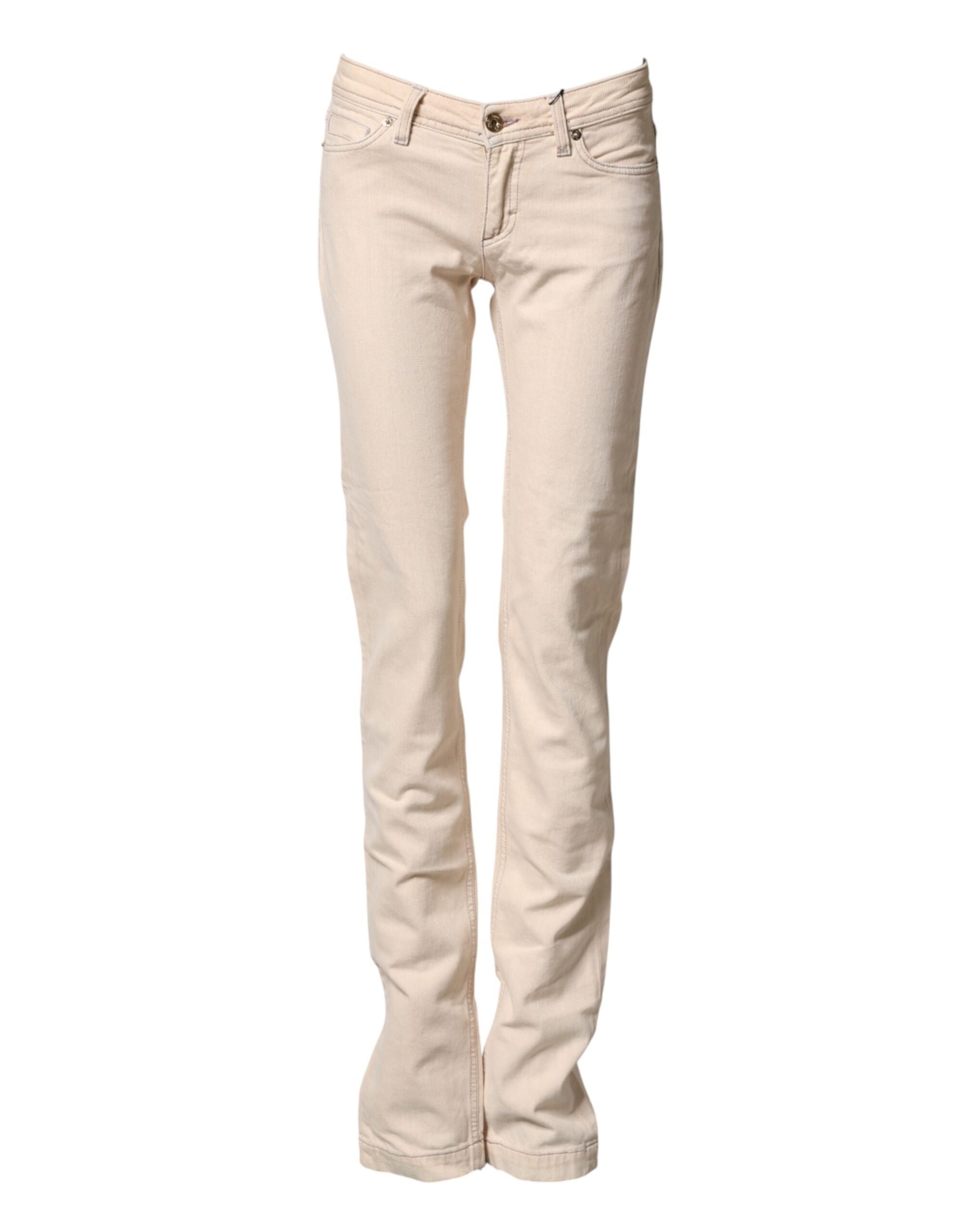 Low Waist Cotton Denim Jeans — Beige