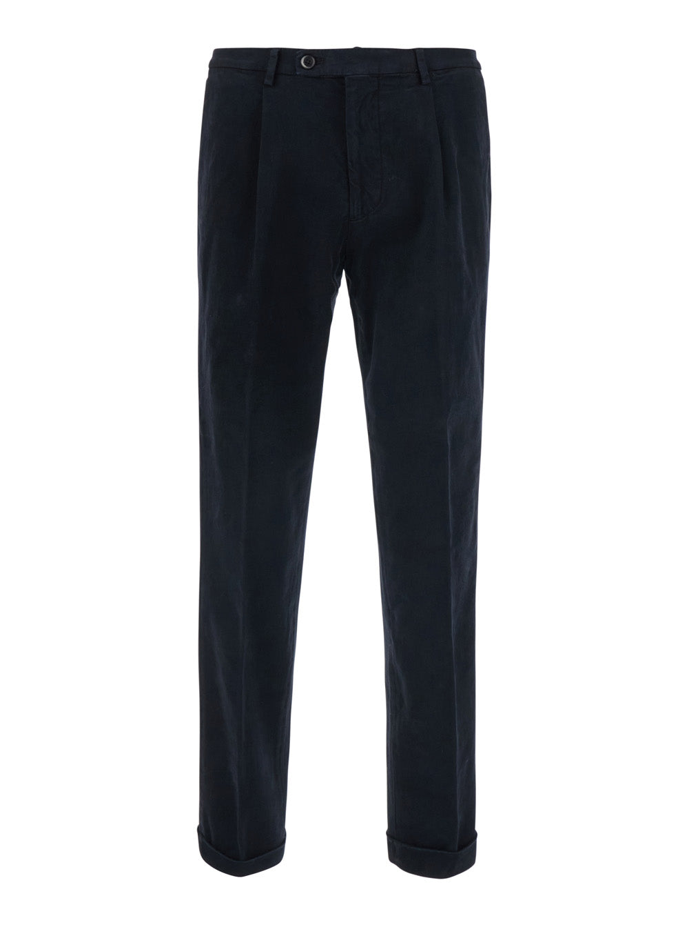 Cotton Blend with Belt Trousers — Navy