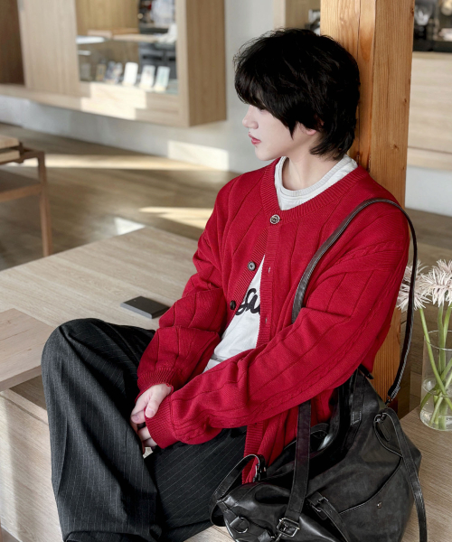XTK178 Metal Button Round Knit Cardigan