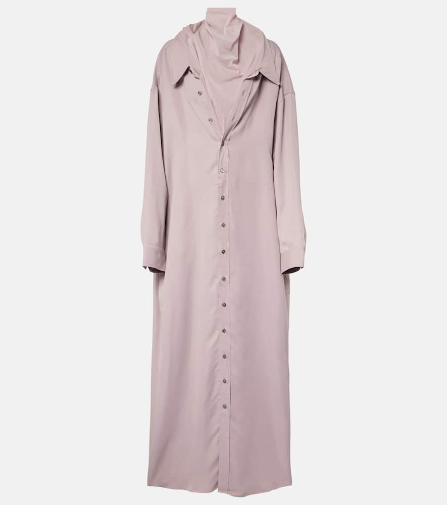 Turtleneck mesh-trimmed shirt dress
