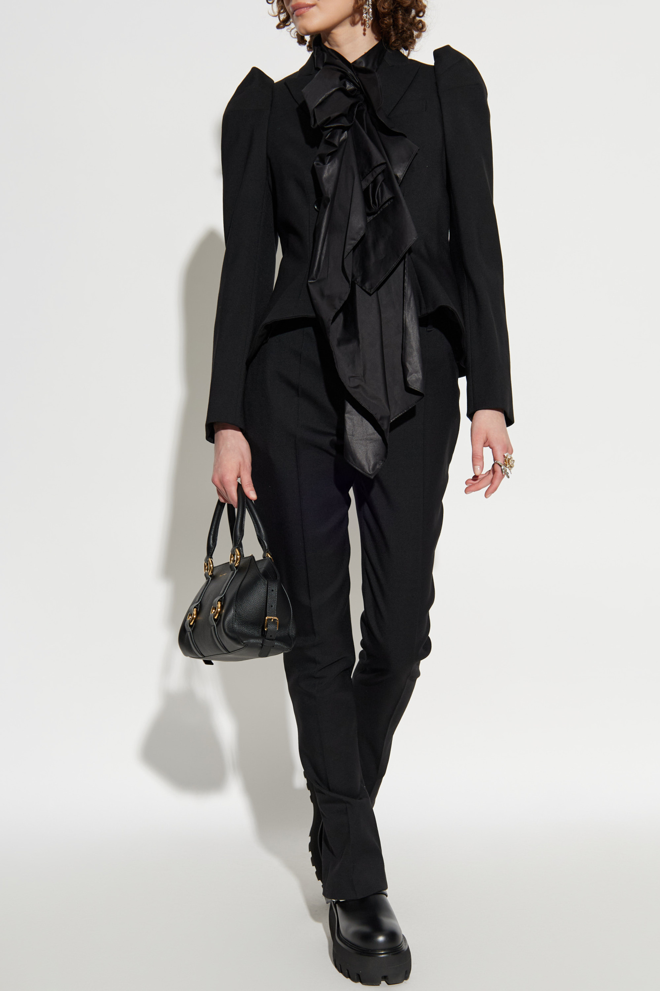 Wool Pleated Trousers, Women's, Black