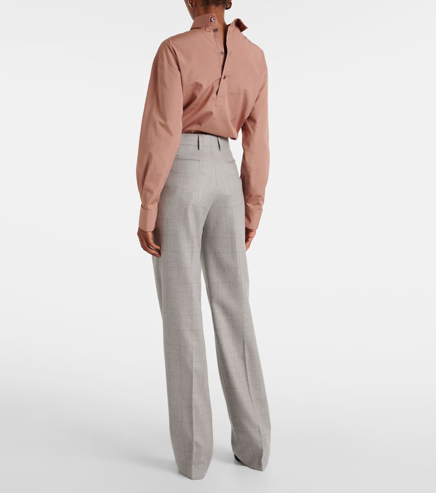 Checked wool straight pants