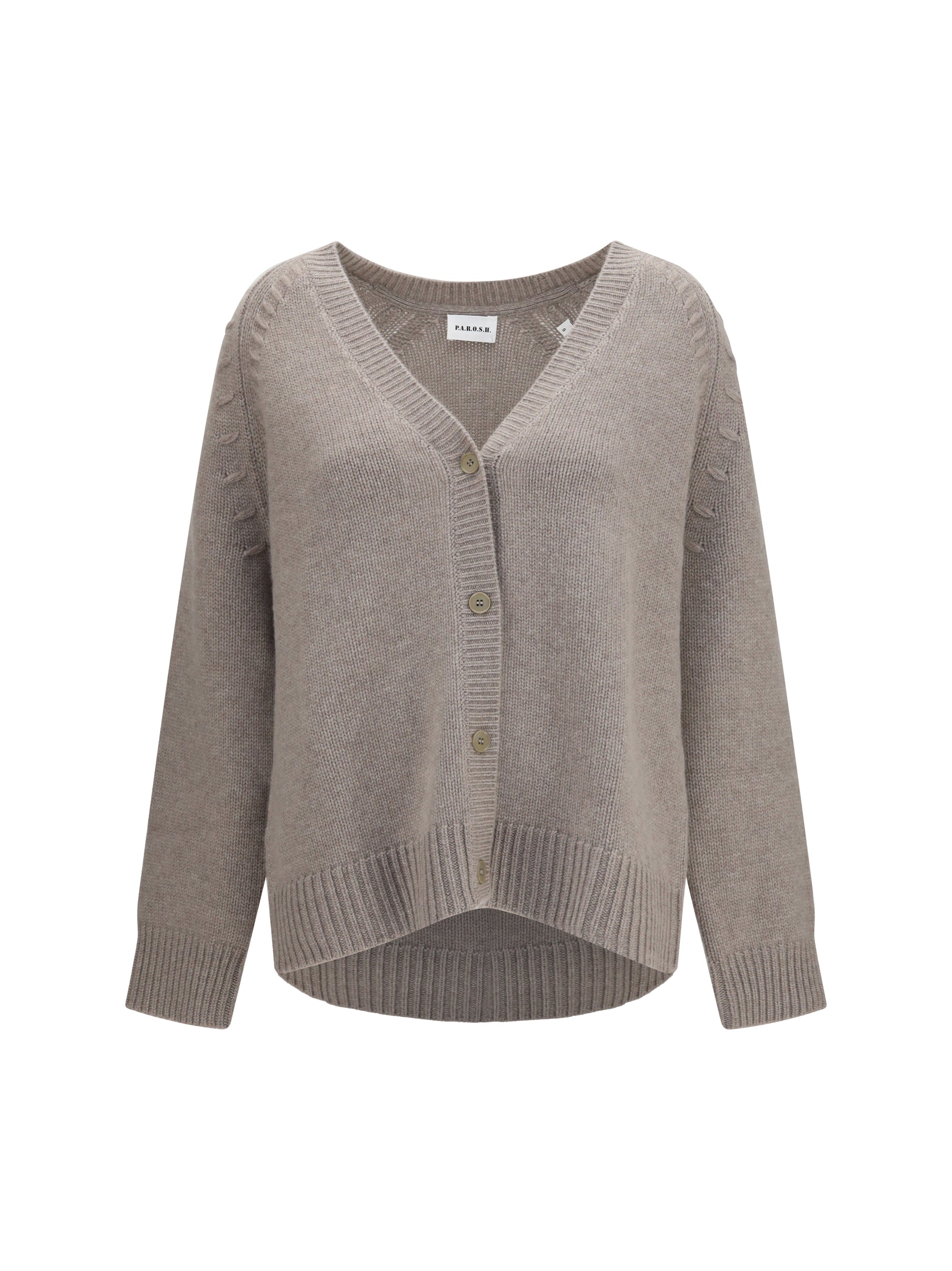 Cashmere V-Neck Button Cardigan — Gray