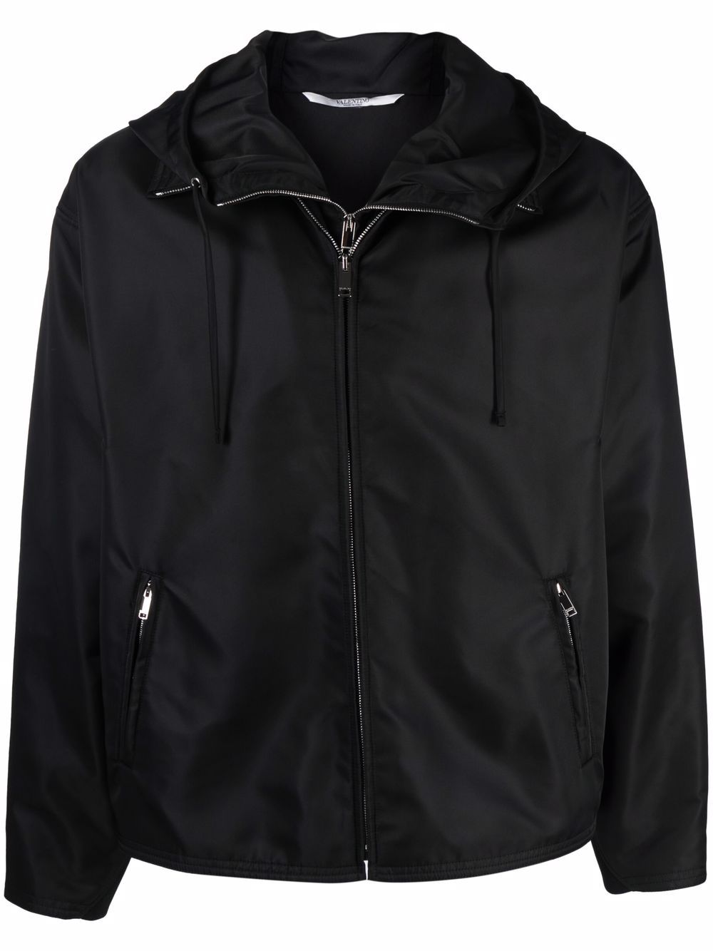 Dual zip-detail hooded short jacket - Black