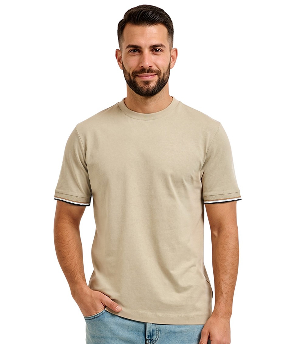 Beige Crew Neck T-Shirts