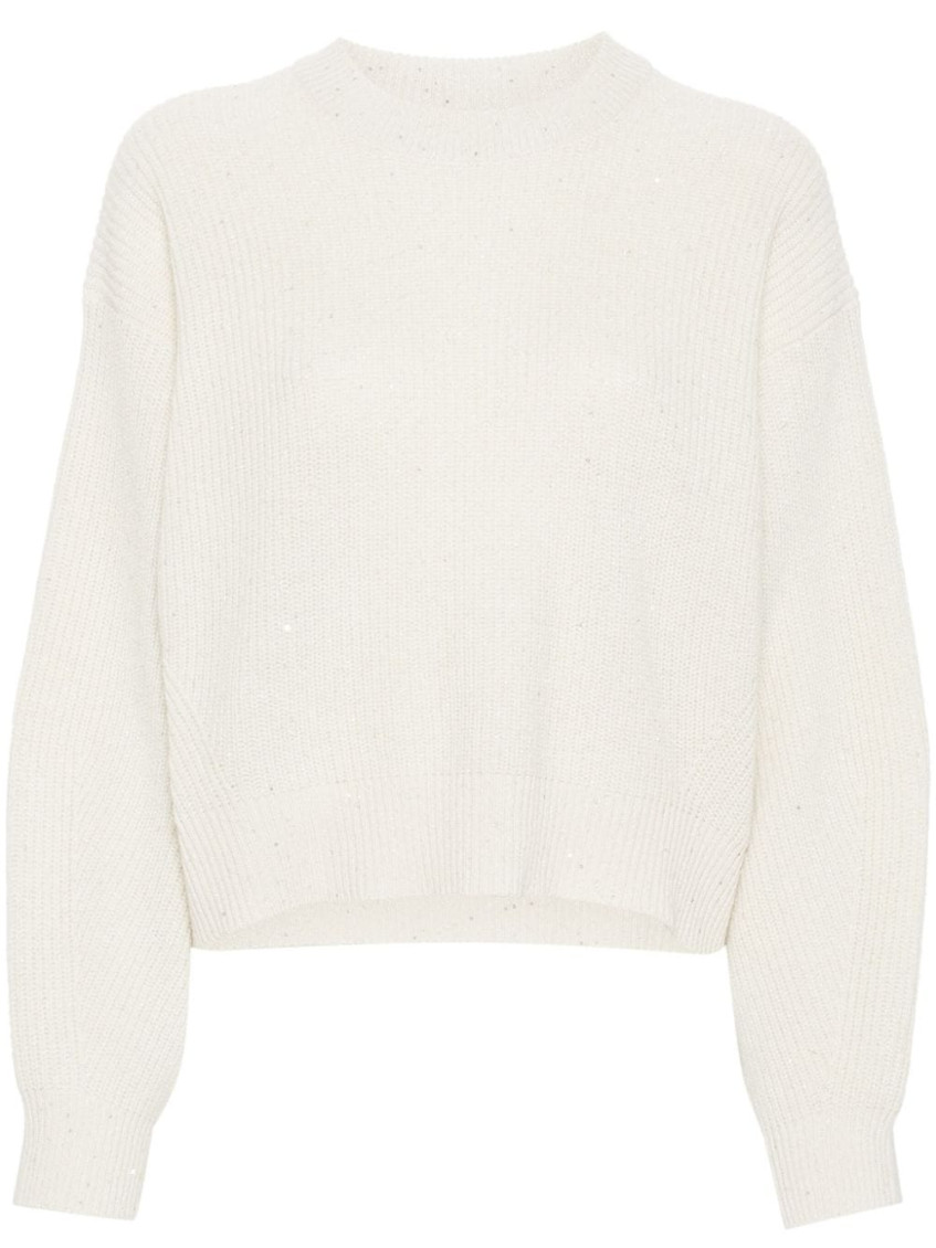 Sequin-embellished knitted jumper - Neutrals