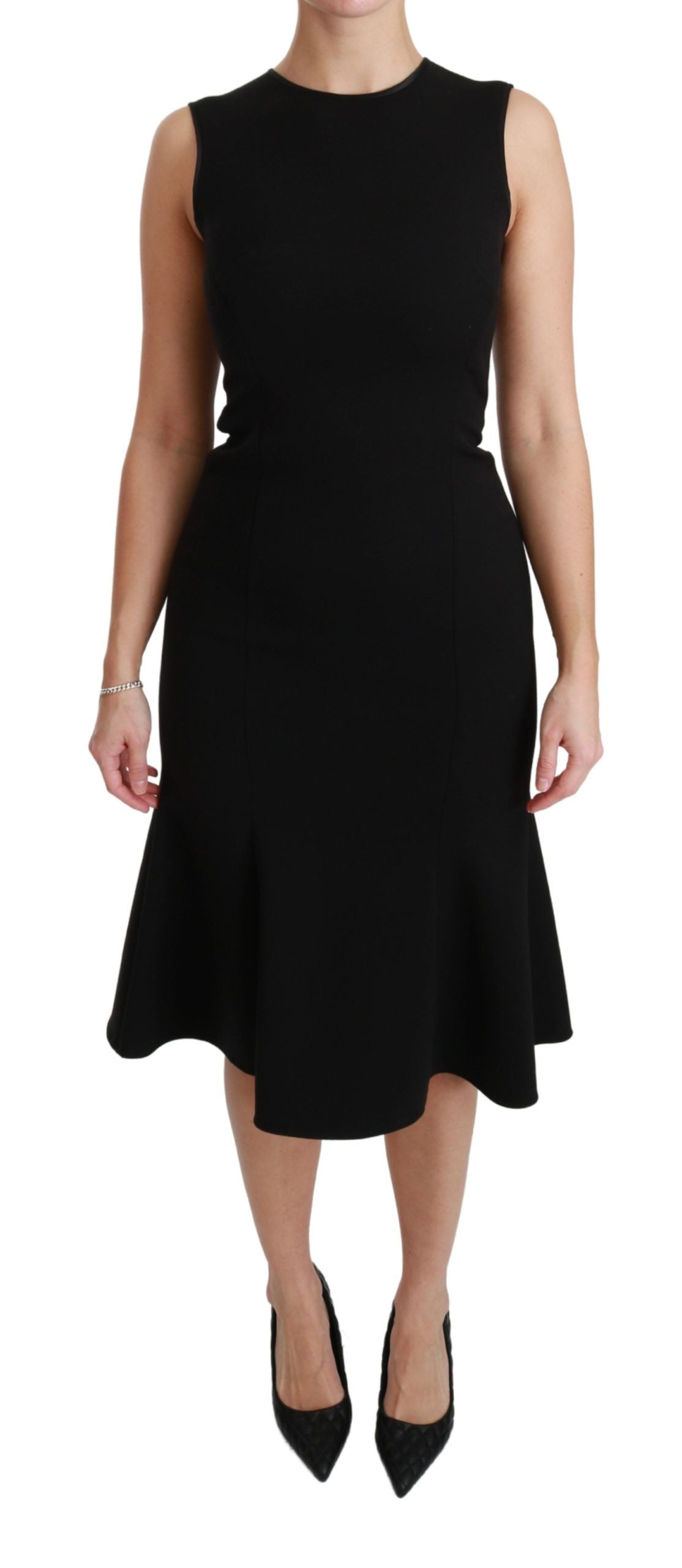 Wool Stretch Fit Flare Dress — Black