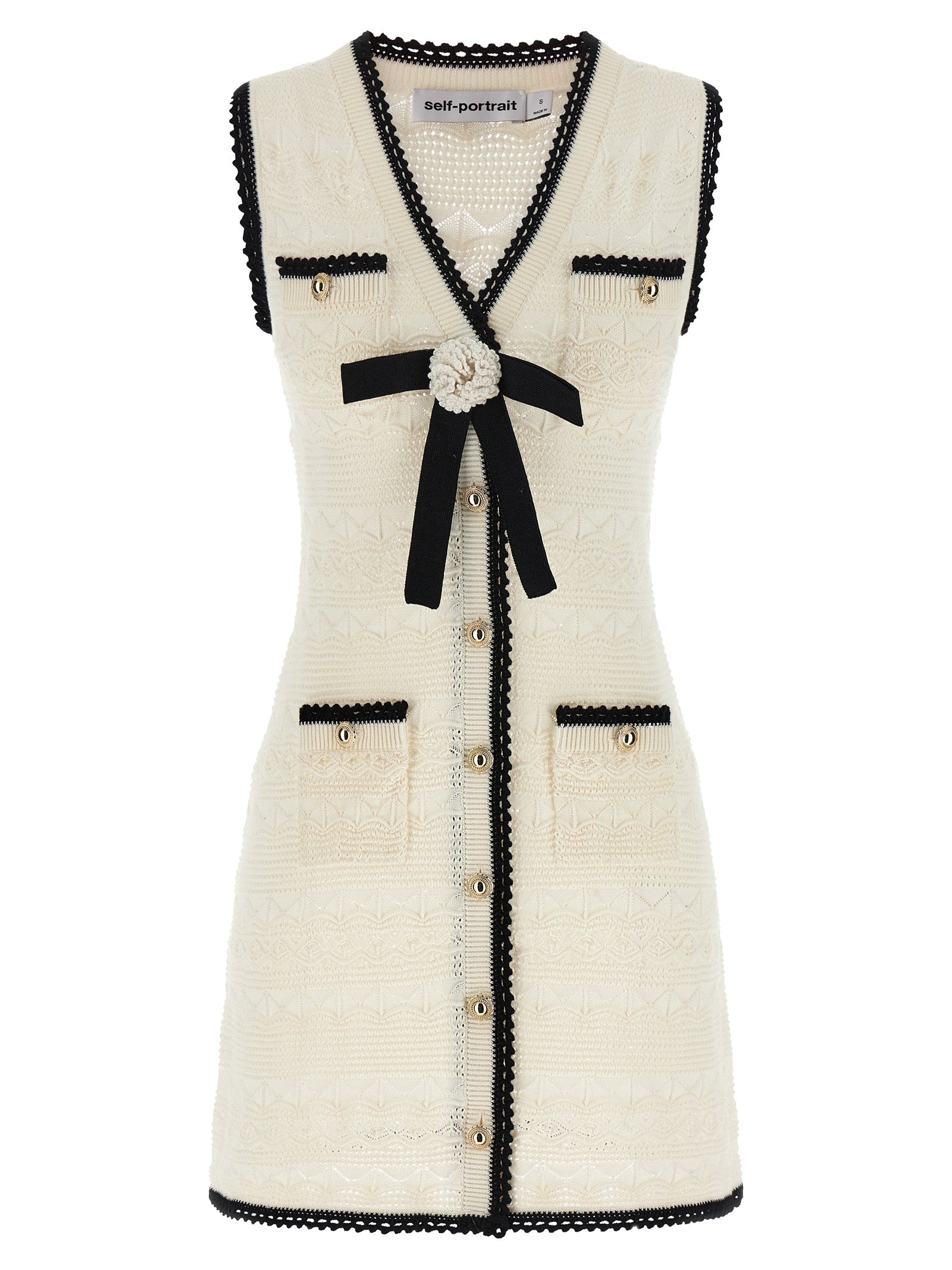 Pointelle Knit Bicolor Dress — White