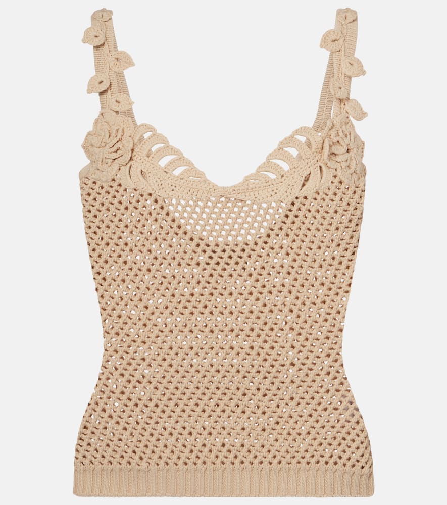Crochet floral-appliqué cotton-blend top