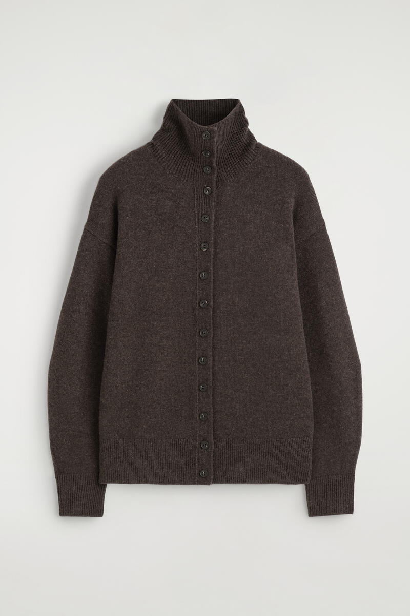 Sculpted Cashmere Mock-Neck Cardigan