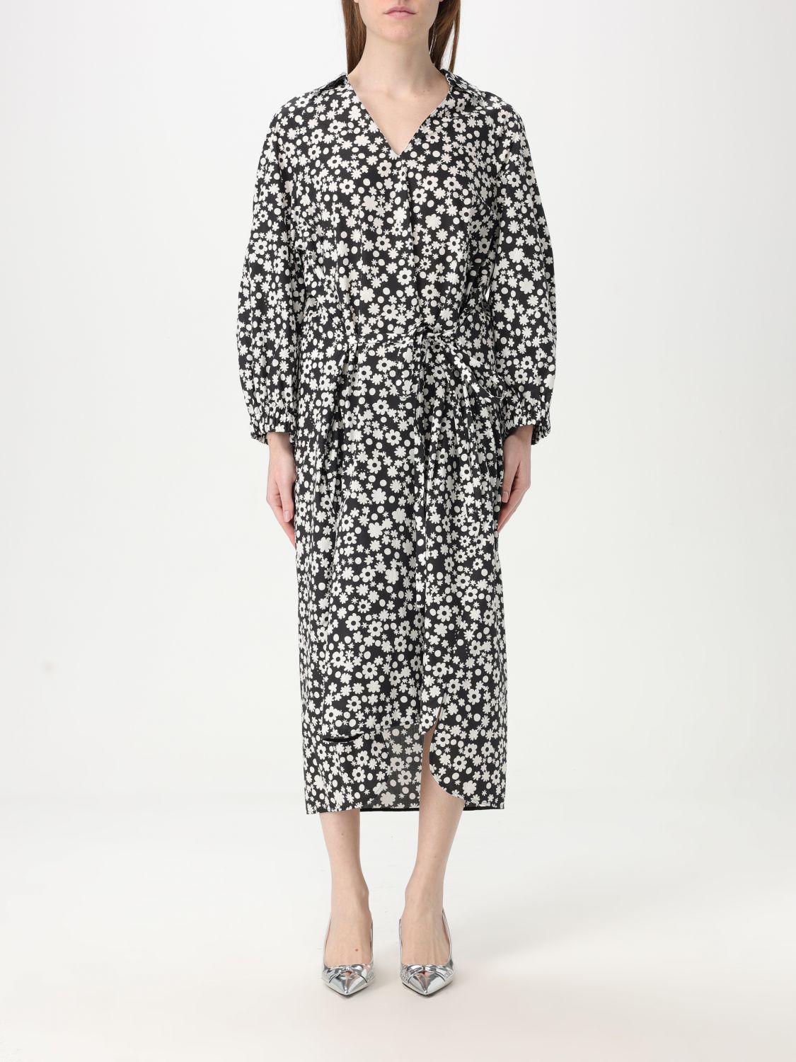 Floral-print midi dress - Black