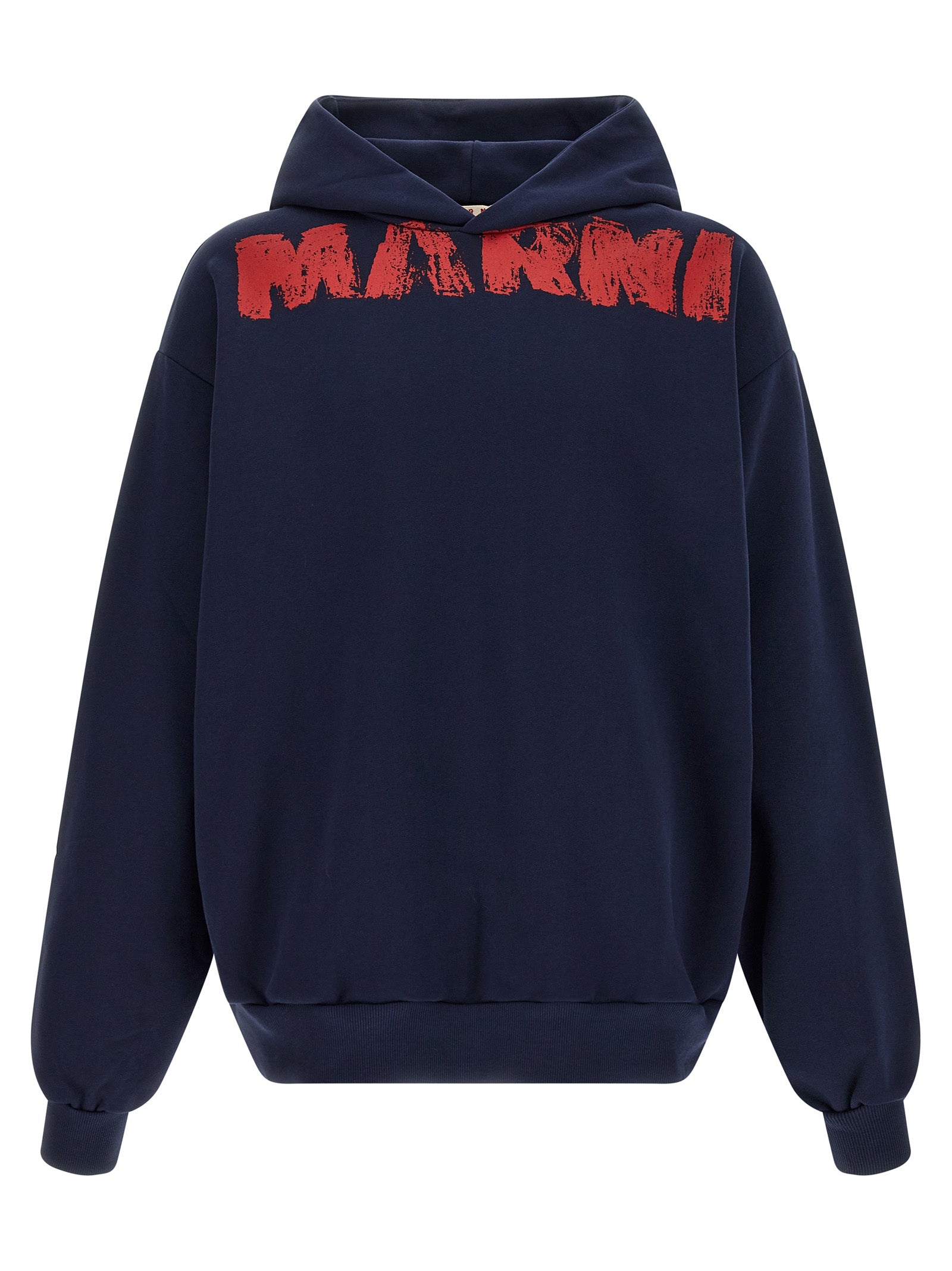 Logo-Print Cotton Hoodie — Navy