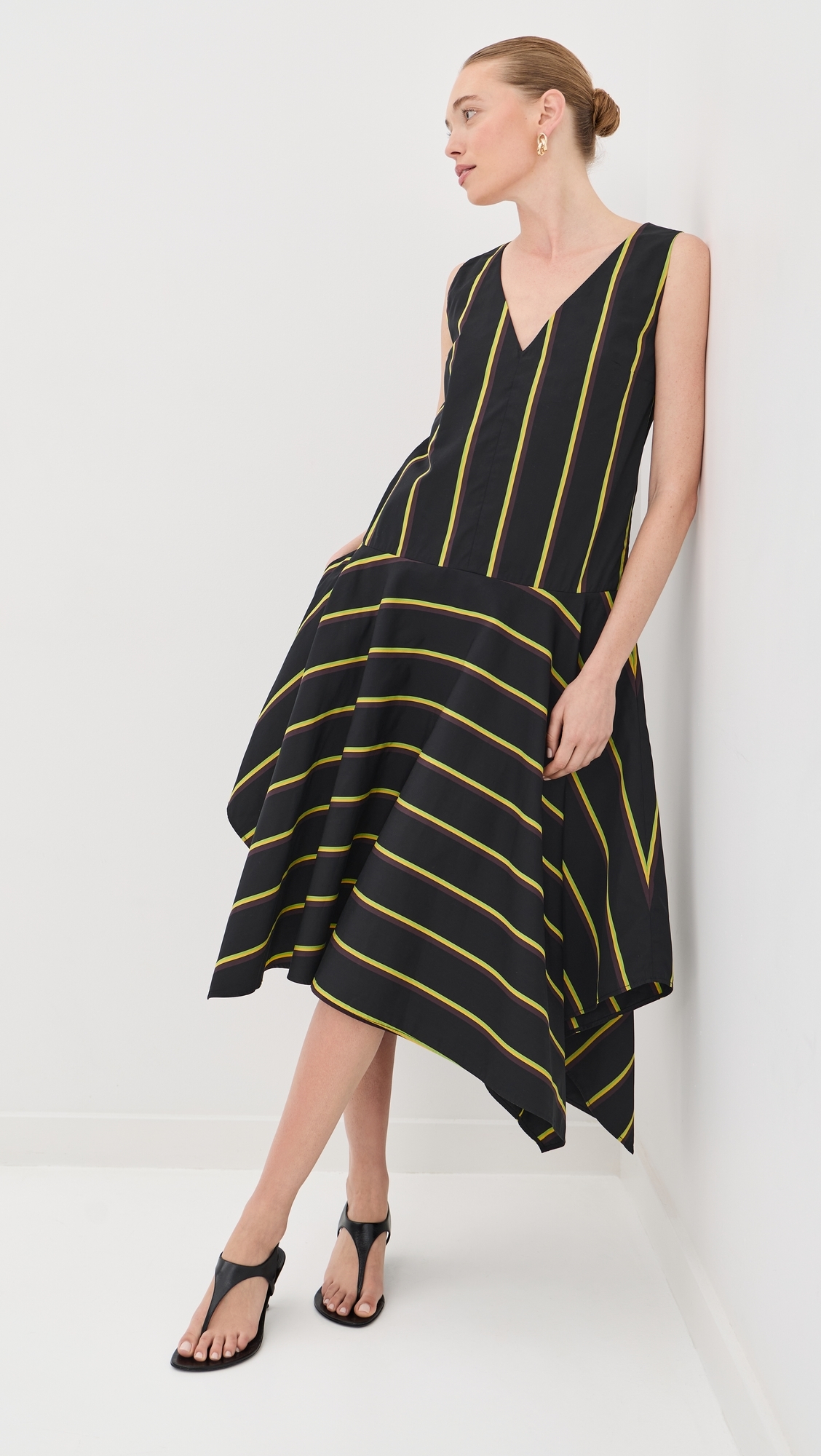 Beatriz Dress in Cotton Silk Shirting Black multi