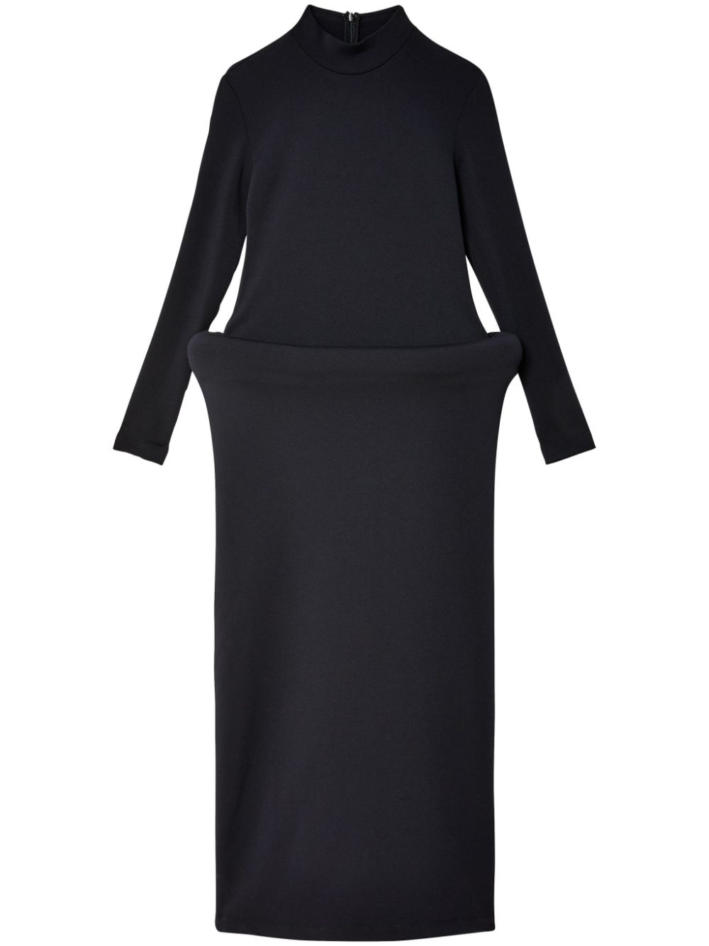 Band-collar long-sleeve dress - Black