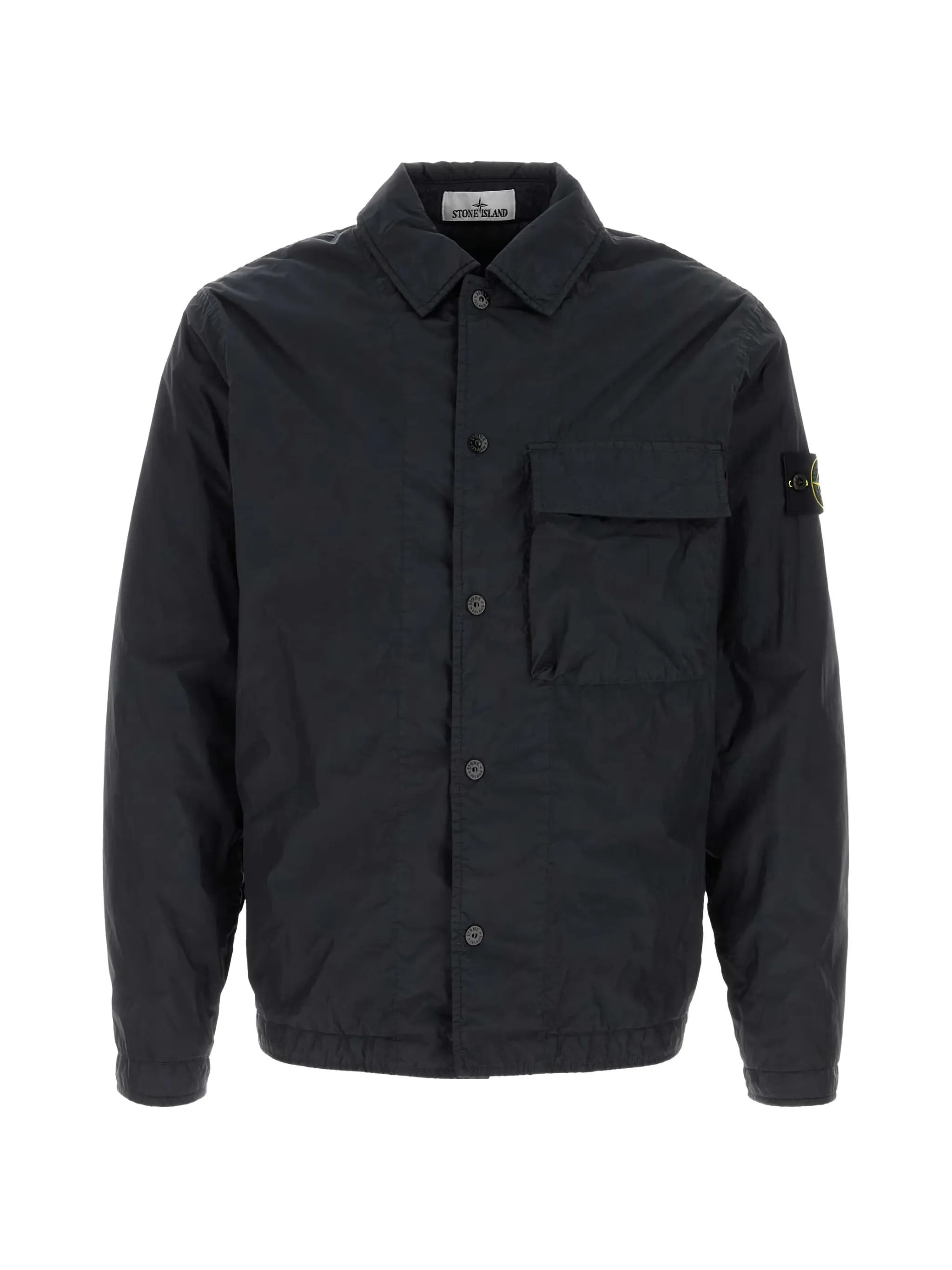? Padded Nylon Overshirt with Button-Front Closure, Chest Pocket & Adjustable Cuffs