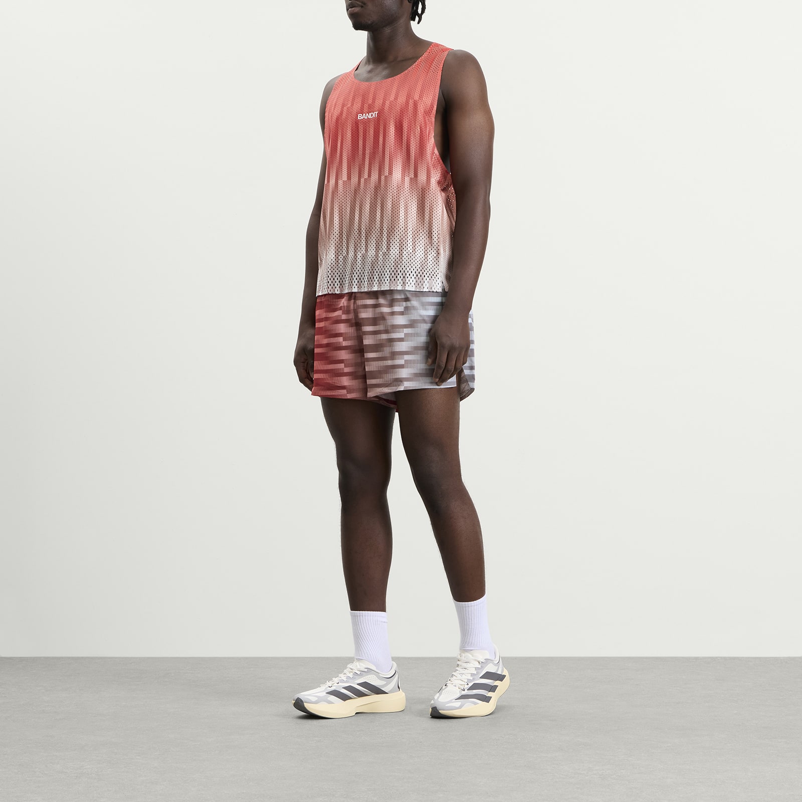 Men's Open Mesh Gradient Cut Race Singlet in Poppy Multi/Uneven Vertical Gradient