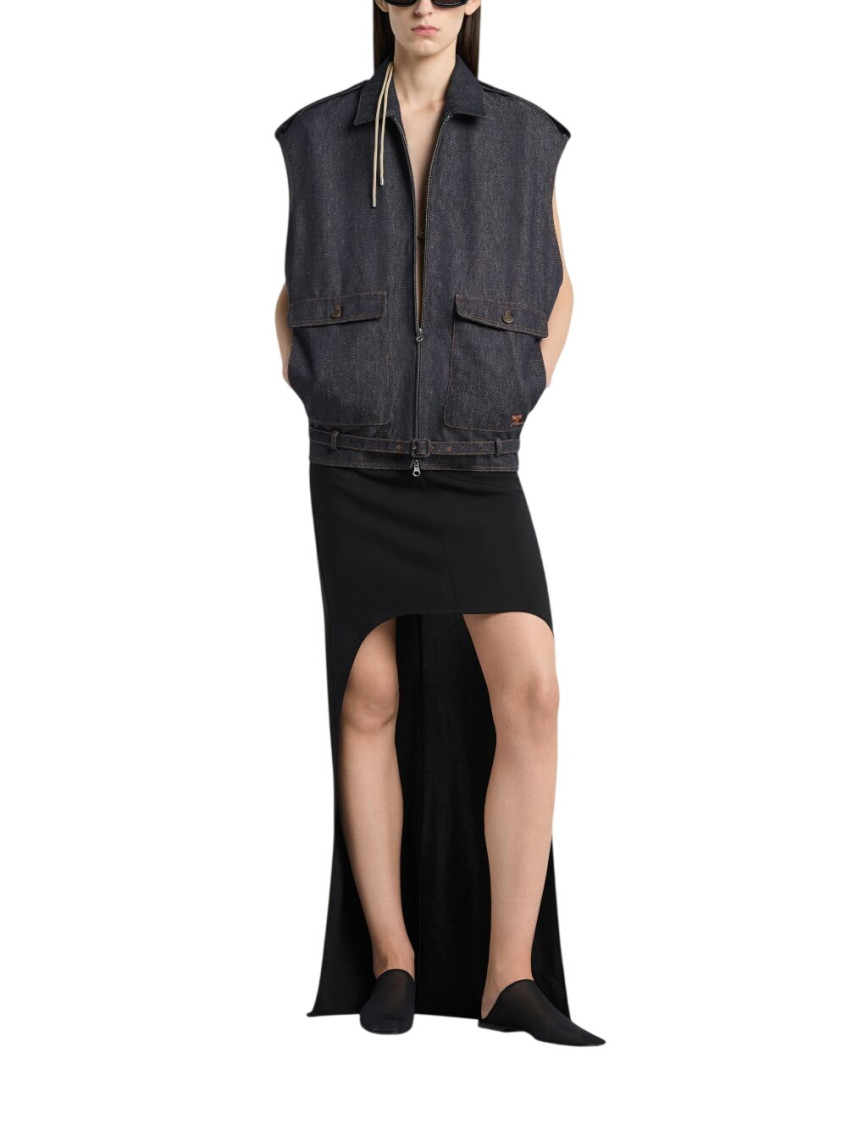 Denim Sleeveless Bomber Jacket