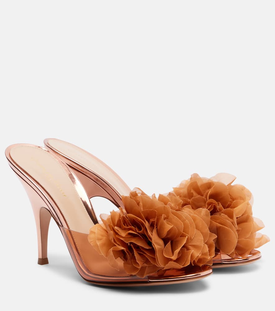 95 floral-appliqué leather-trimmed PVC mules