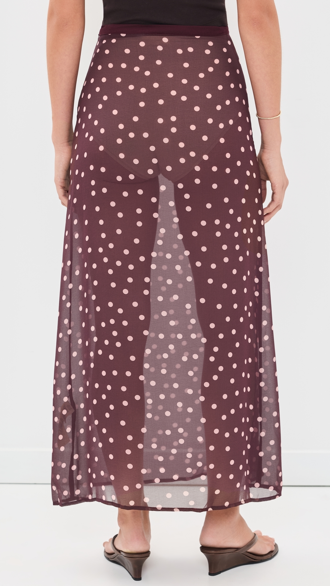 Vilma Sheer Polka Dot Maxi Skirt Wine Polka Dot