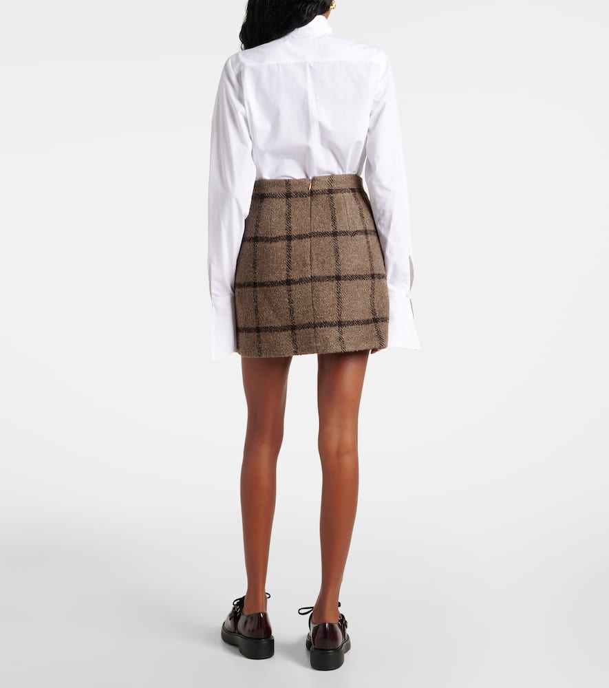 Checked wool-blend tweed miniskirt