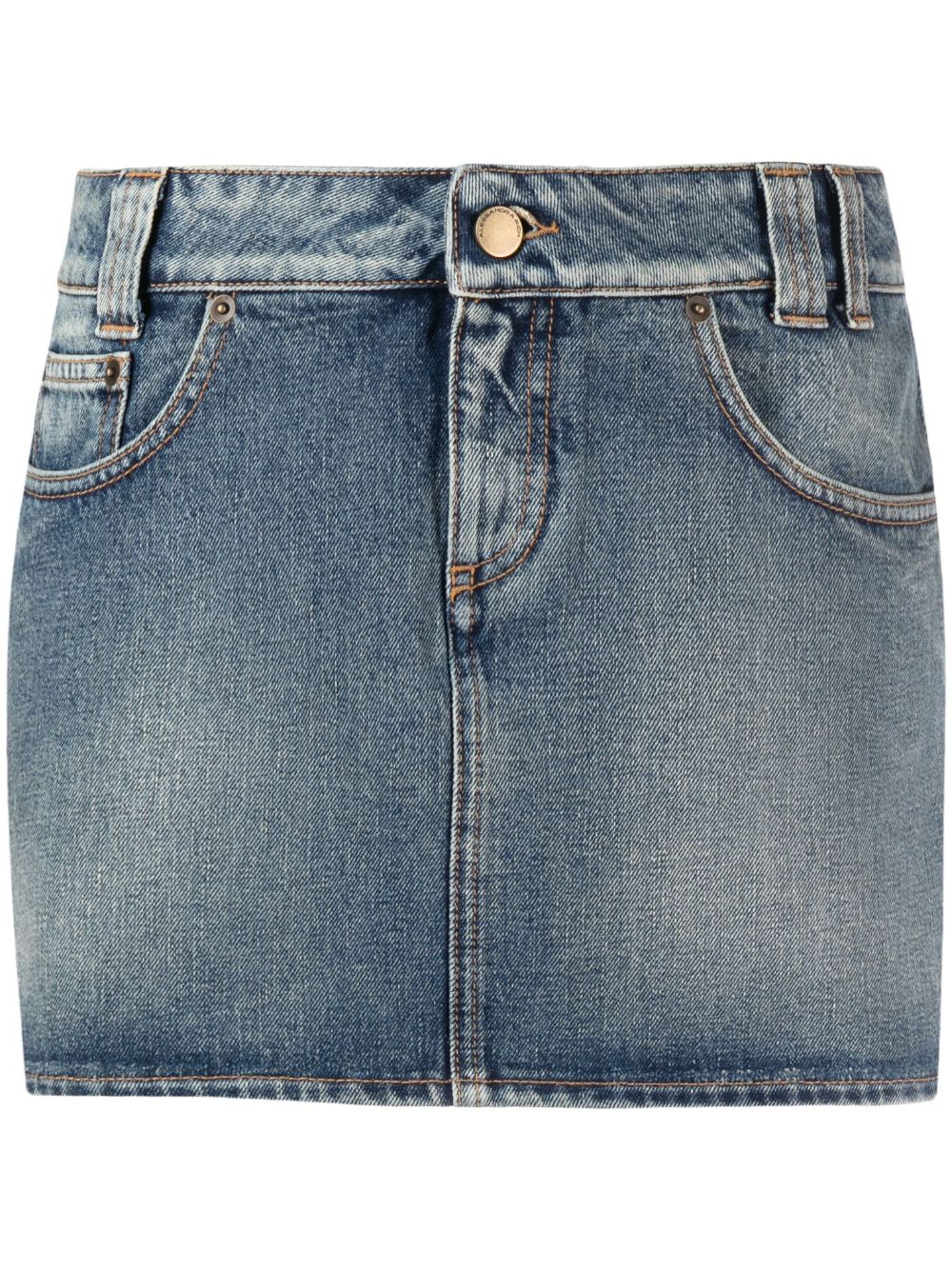 Rose-print denim miniskirt - Blue