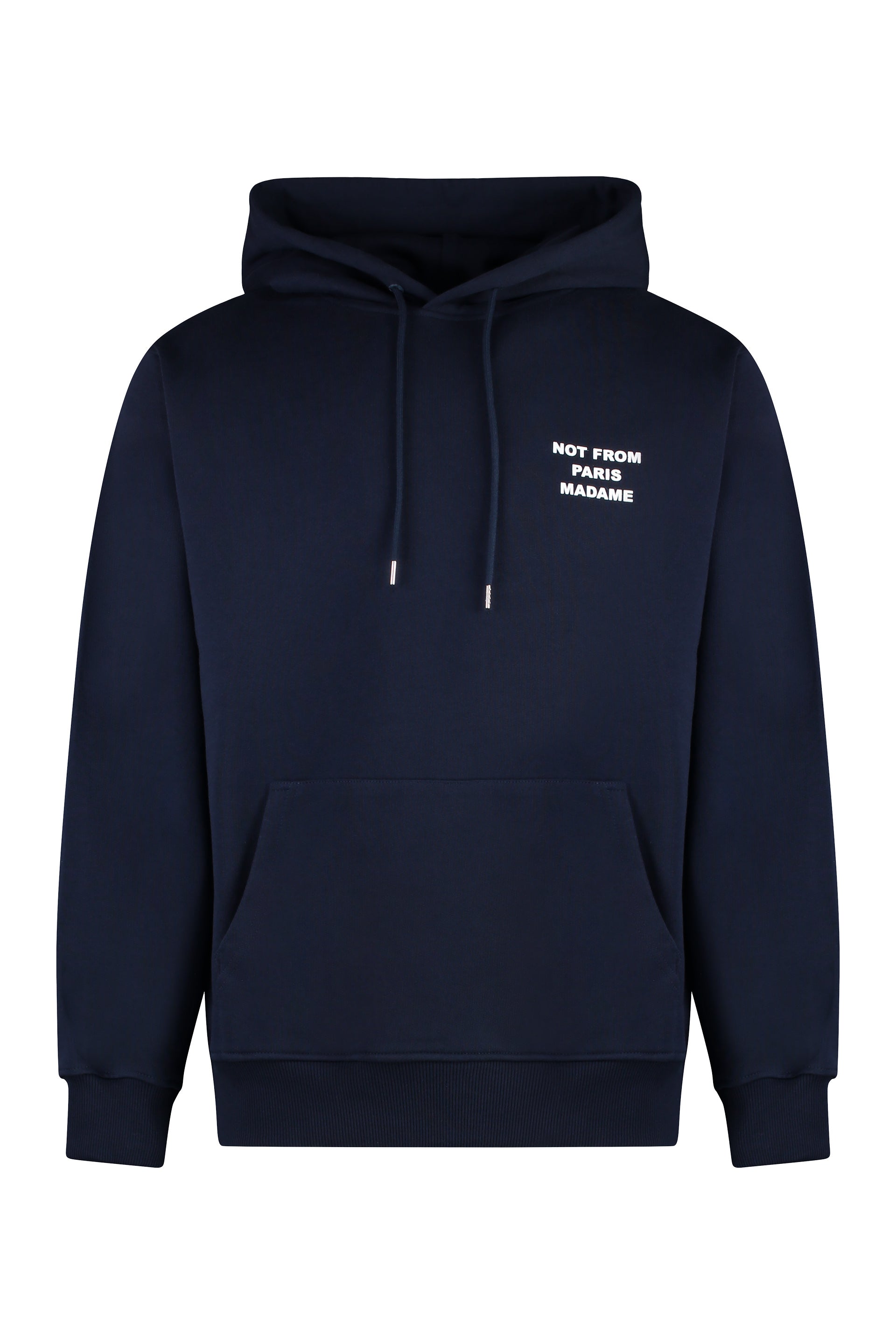 Drôle De Monsieur Slogan Hooded Sweatshirt with Ribbed Cuffs