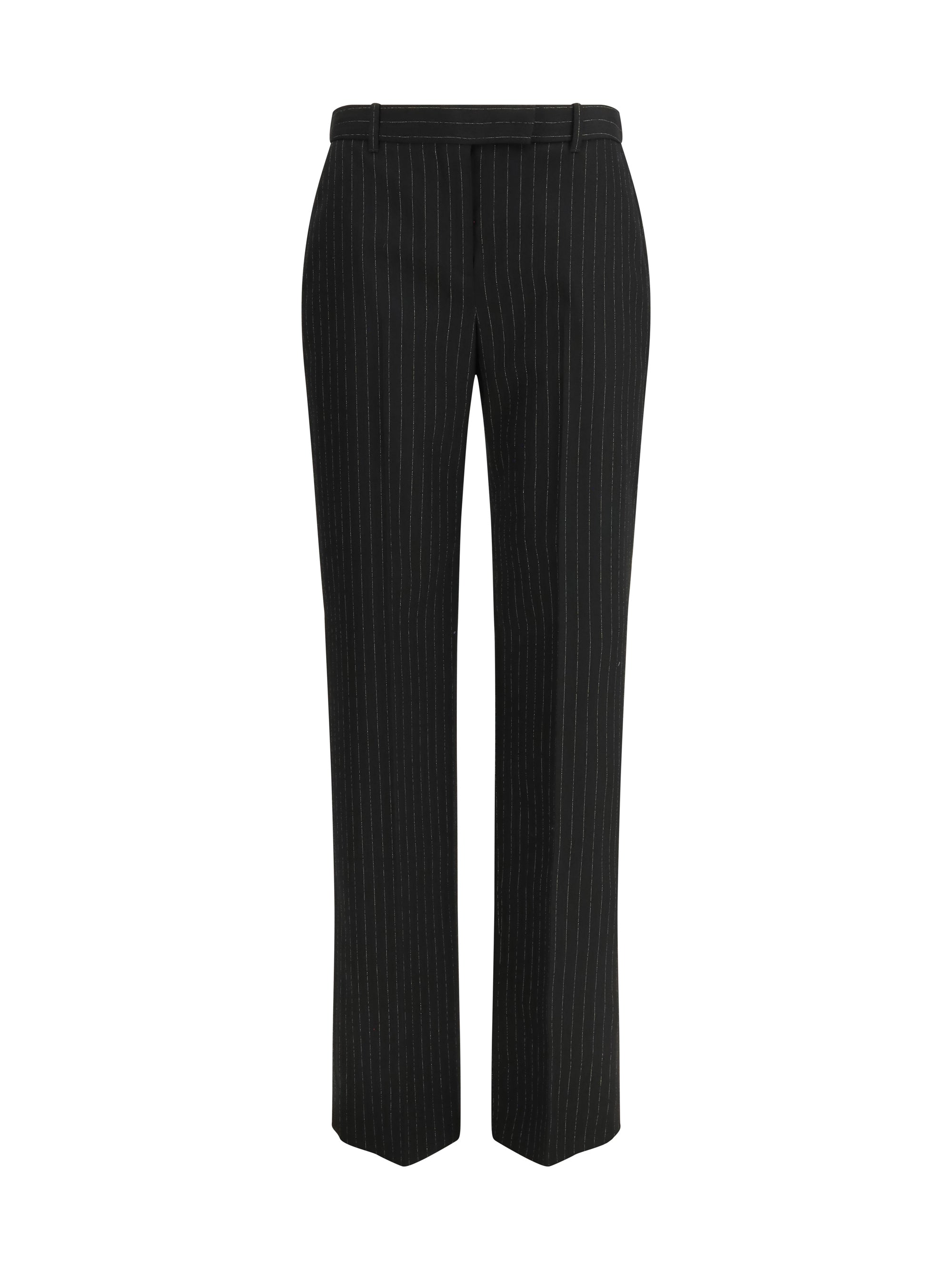 Pinstriped Tailored Trousers — Black