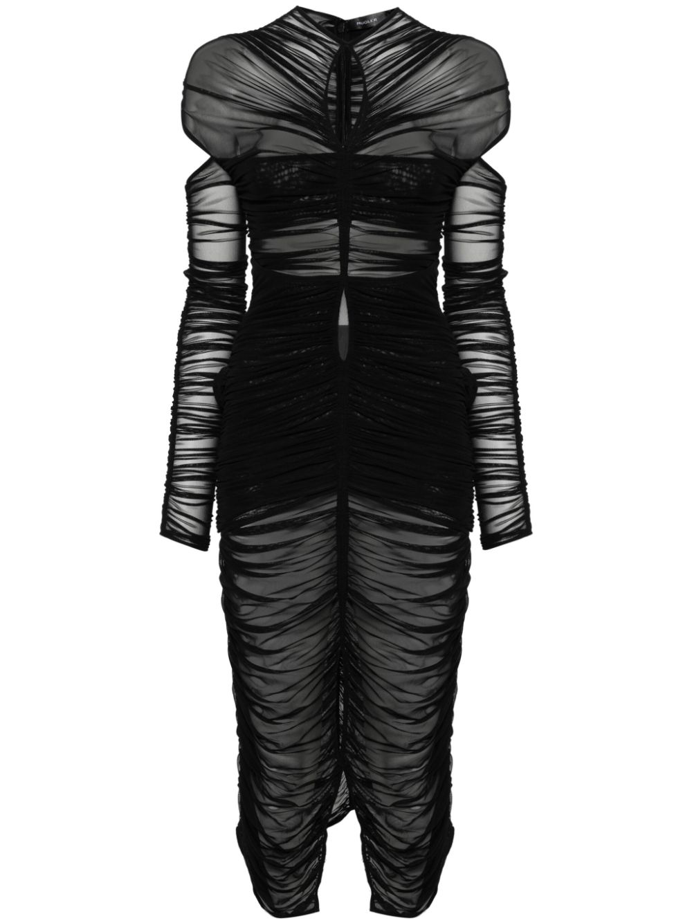 Draped semi-sheer mesh dress - Black