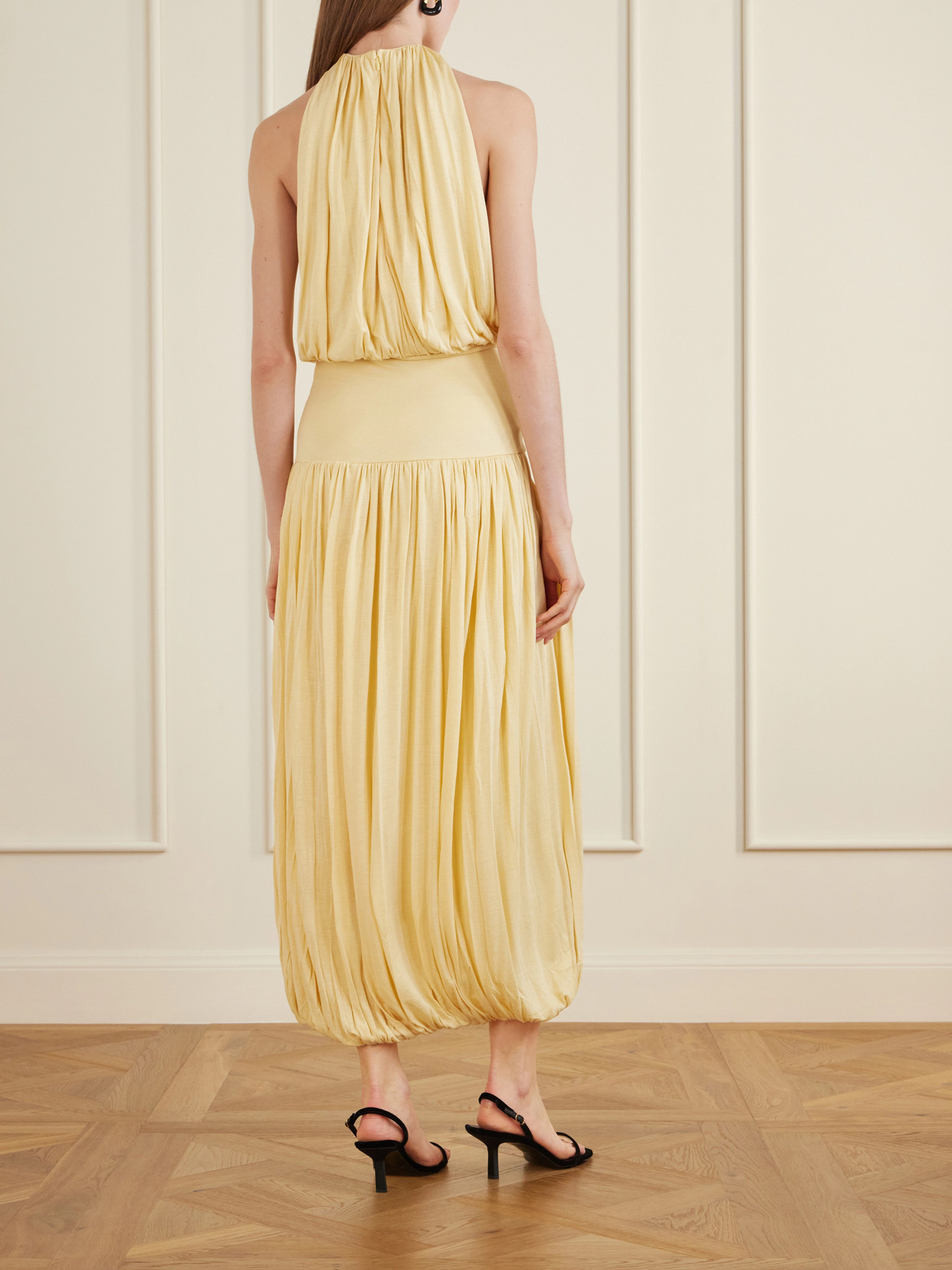 Gathered Jersey Midi Dress - Yellow