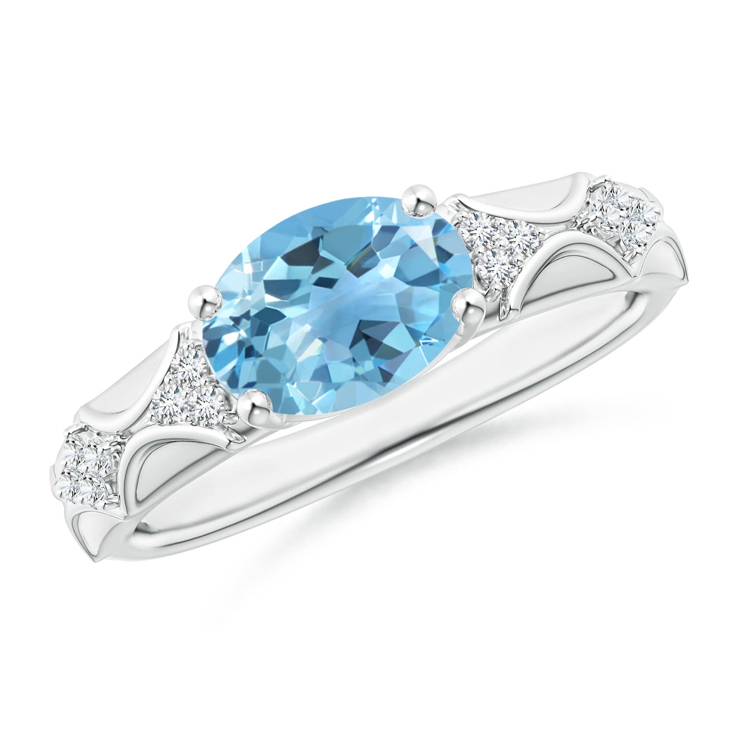 Angara 2.25 Carats Oval Swiss Blue Topaz Vintage Style Ring with Diamond Accents in Platinum