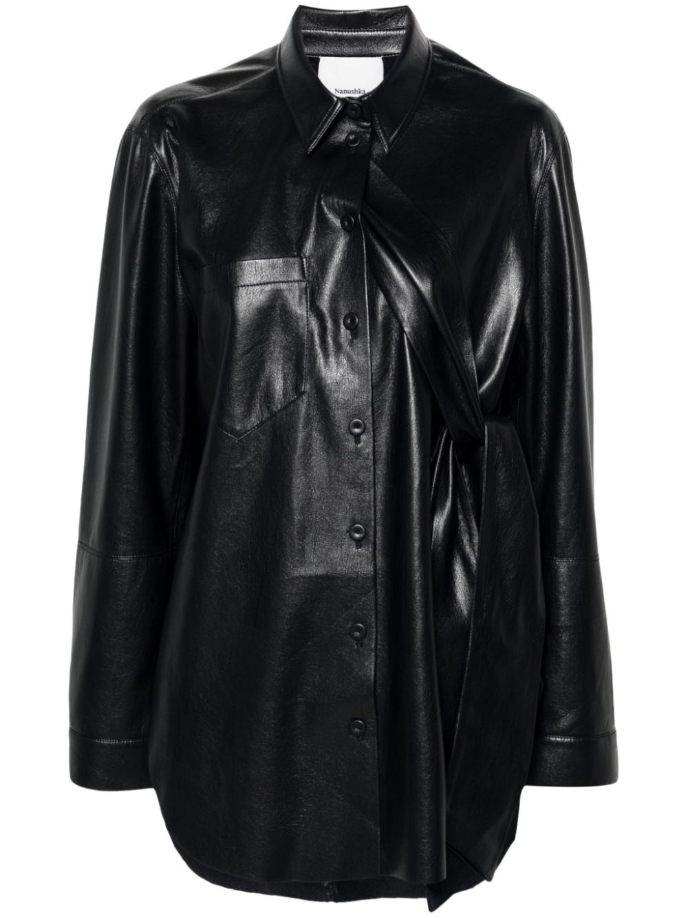 Detachable-straps faux-leather shirt - Black
