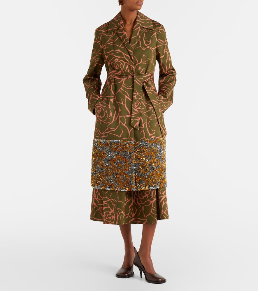 Floral sequined cotton wrap coat