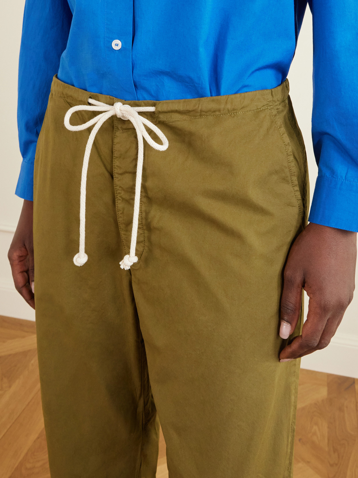 The Rope Tie Cotton Wide-leg Pants - Army green