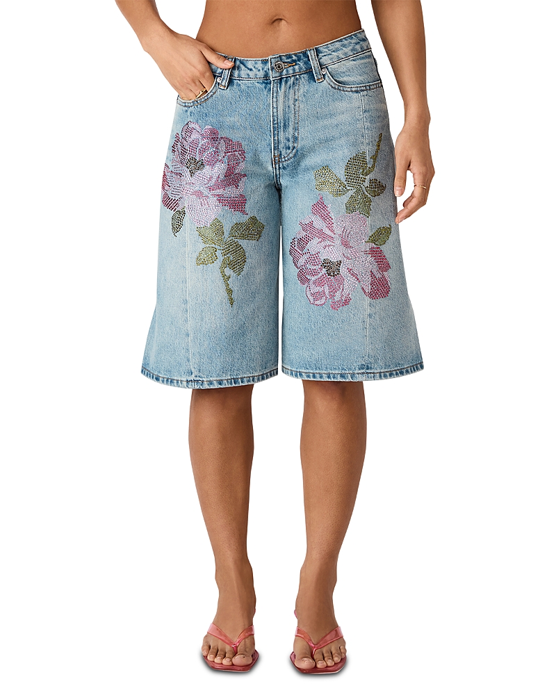 Kesha High Rise Bermuda Jean Shorts in Seabreeze