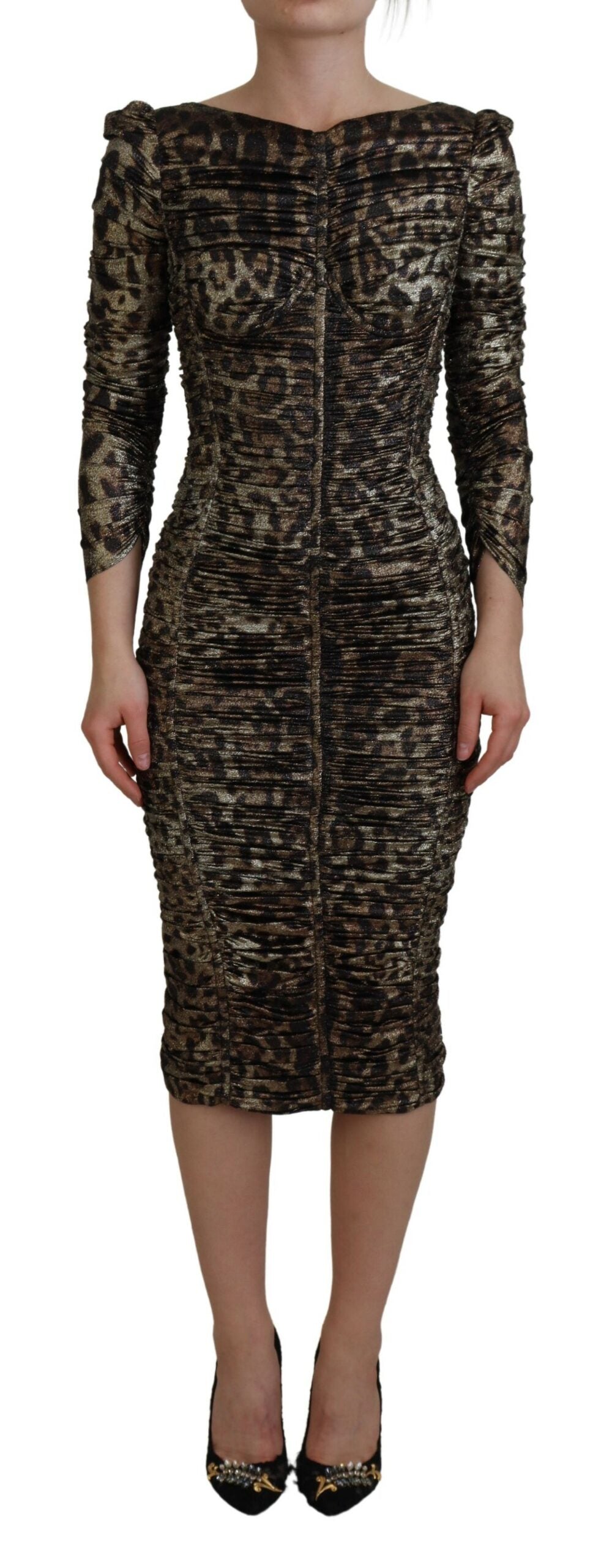 Leopard Print Ruched Silk Dress — Multicolor