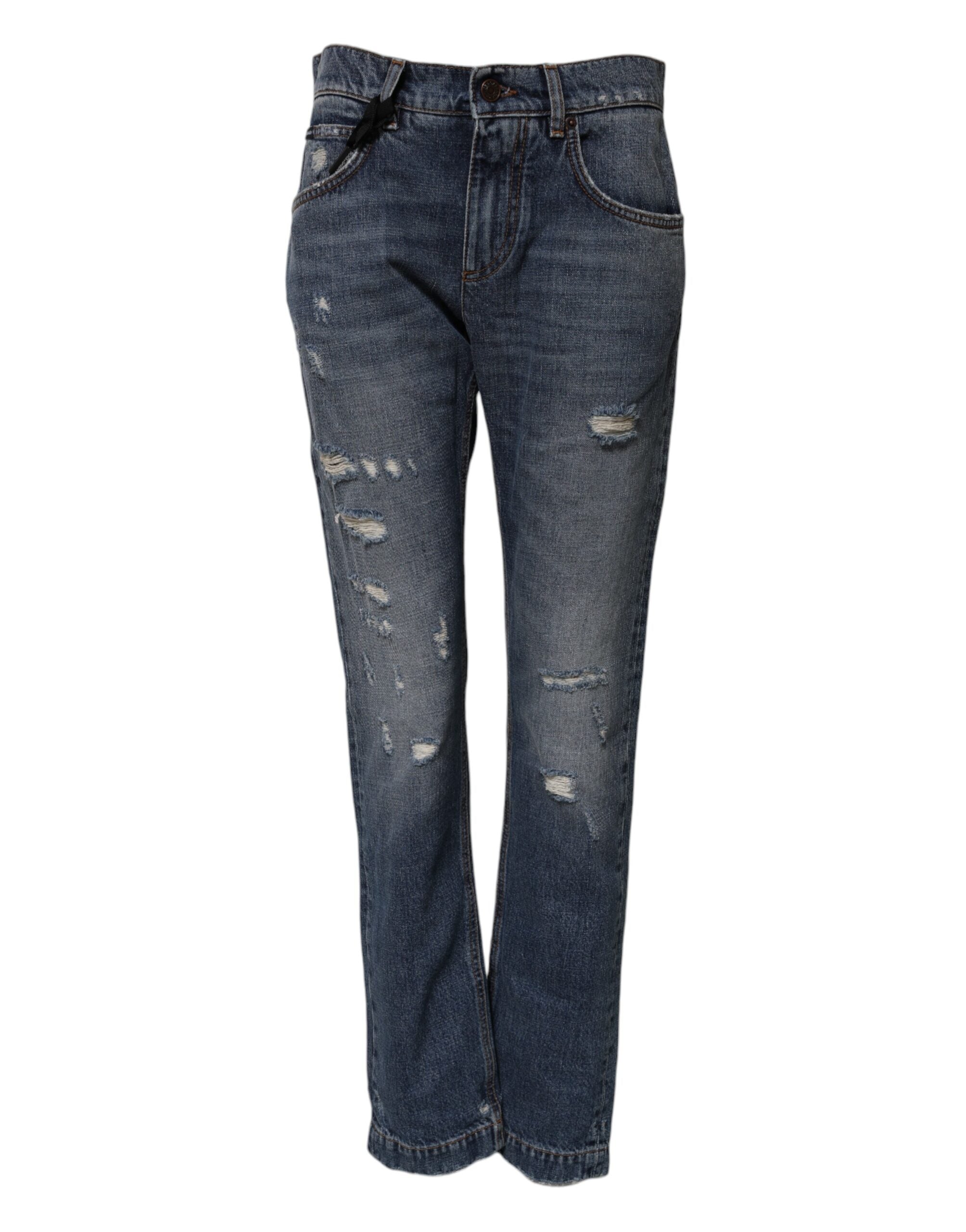 Distressed Cotton Jeans — Blue